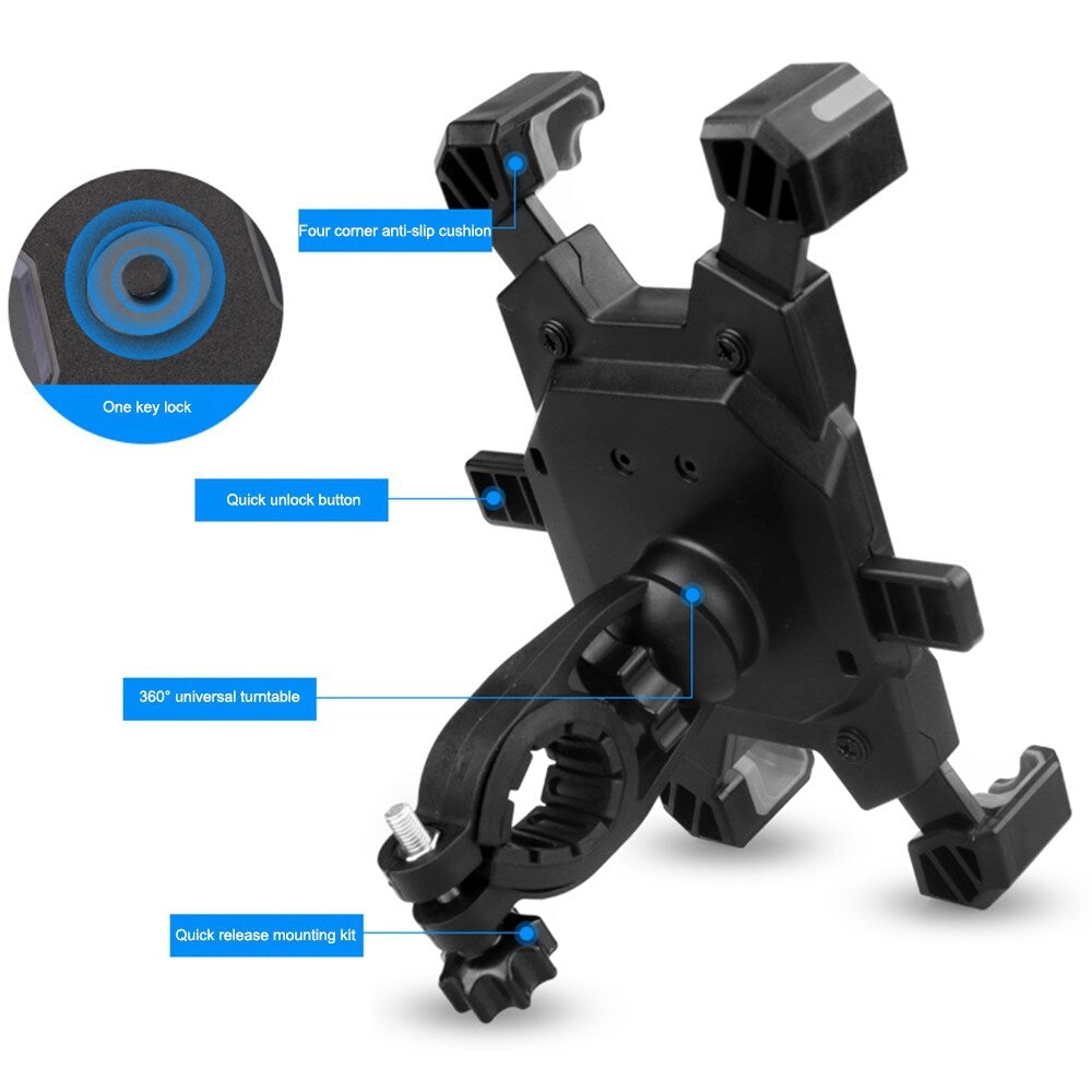 Handyhalterung Fahrrad | 360 Drehung Rutschfest Stoßfest | Für Mountainbike & E-Bike Fahrer | Bicycle Phone Holder Black